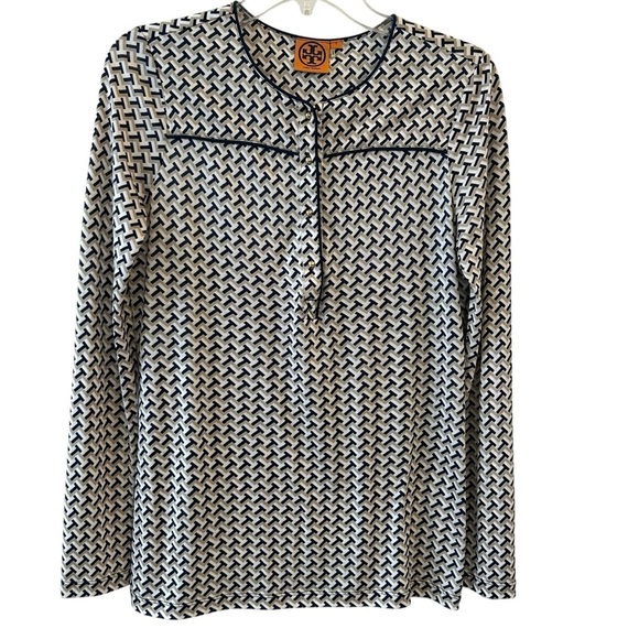 Tory Burch T Women's Size Small Long Sleeve Silk Blouse Logo Signature Design - Picture 1 of 11